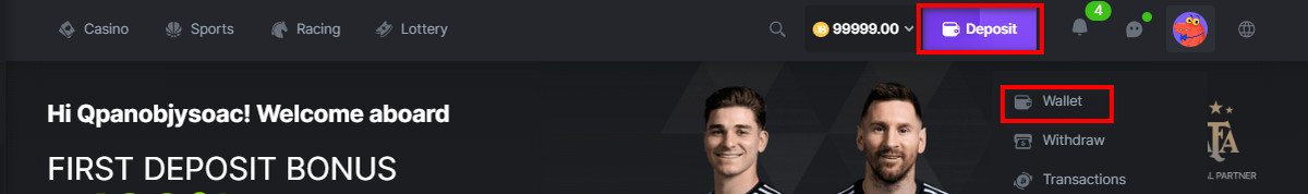 BC.Game deposit button