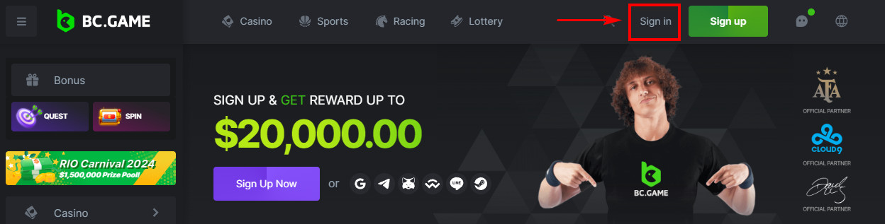 BC Game Sign In button