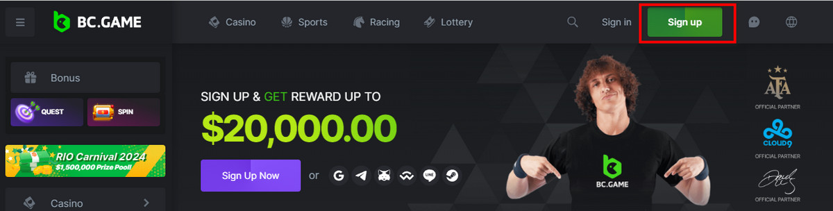 BC Game Sign Up button